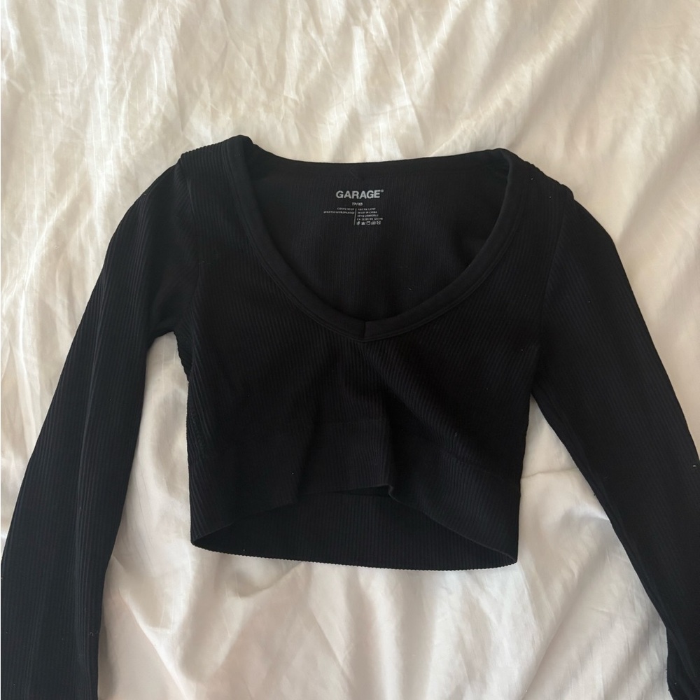 Garage Black V-Neck Ribbed Crop Top